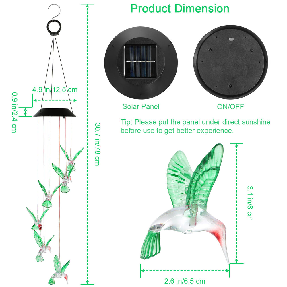 Solar Color-Changing Hummingbird Wind Chime