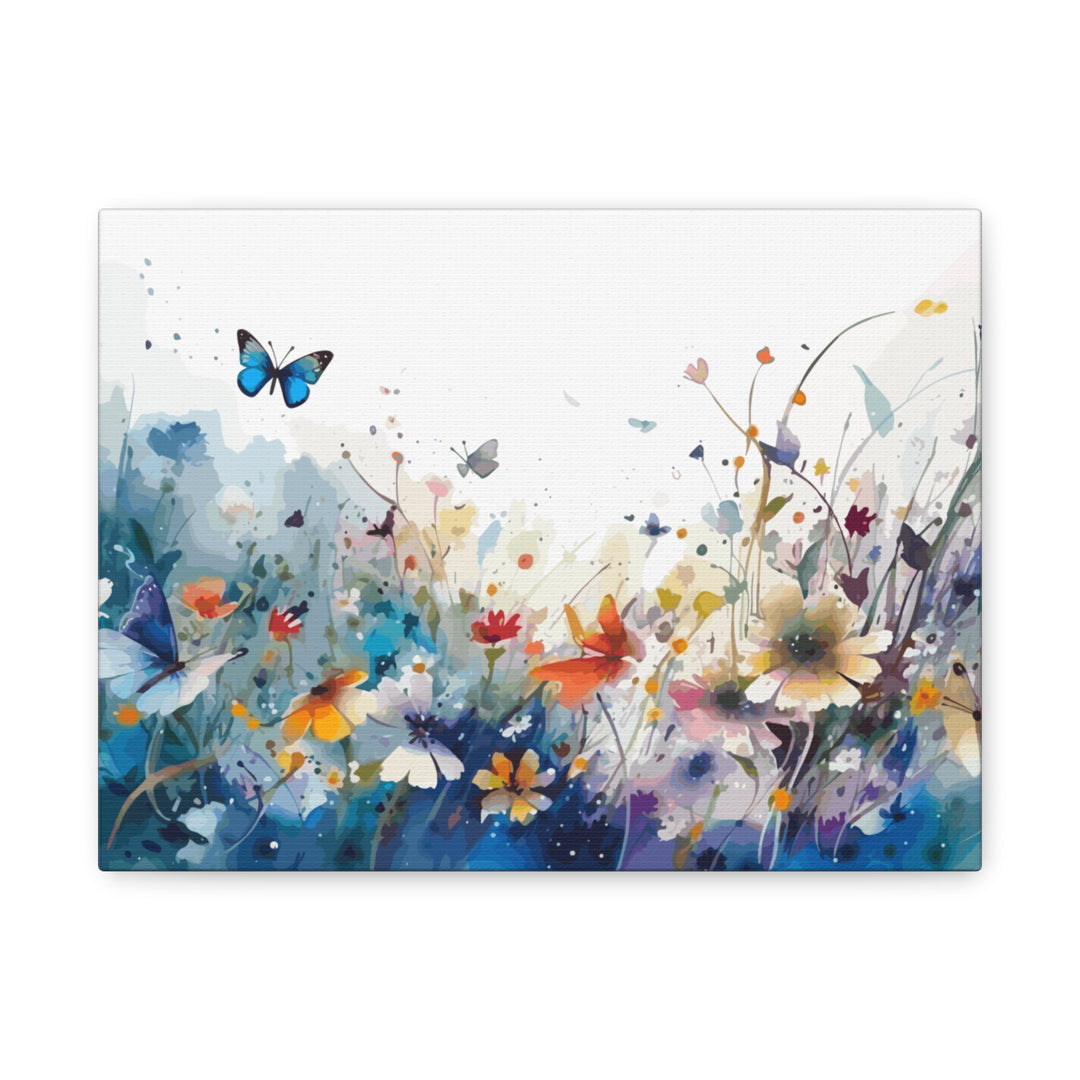 Colorful floral painting with butterflies on a white background