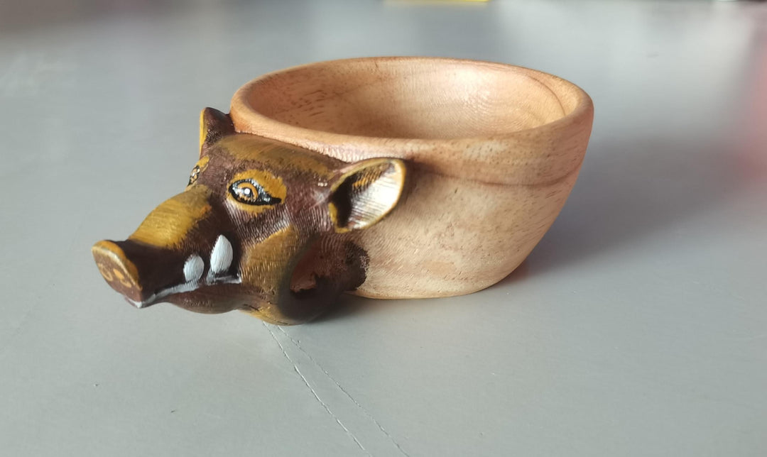 Wooden bowl shaped like a boar&