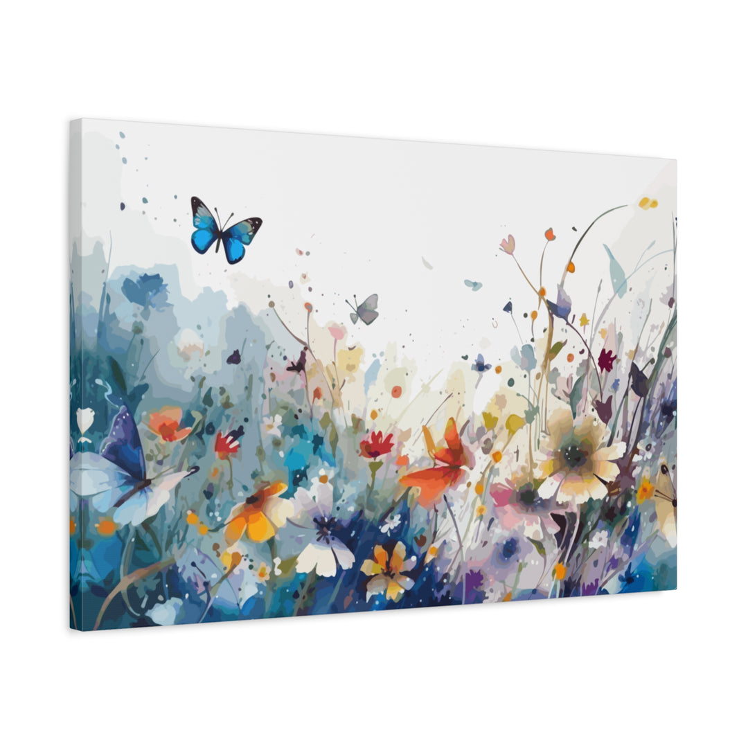 Vibrant Watercolor Meadow Canvas Floral &amp; Butterfly Wall Art