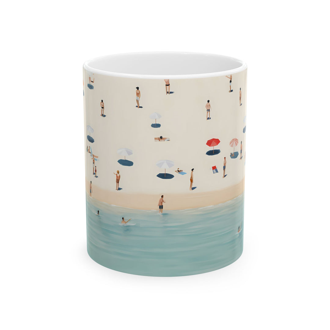 Tumbler with beach scene design on a white background