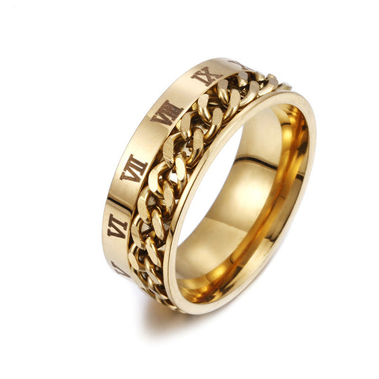 Roman Numeral Spinner Chain Ring for Men