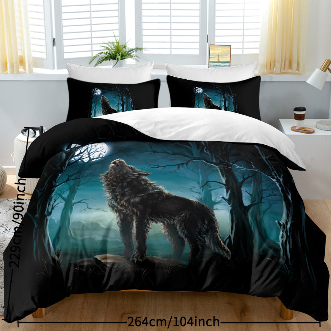 Watercolor Wolf Forest 3-Piece Duvet Cover Set