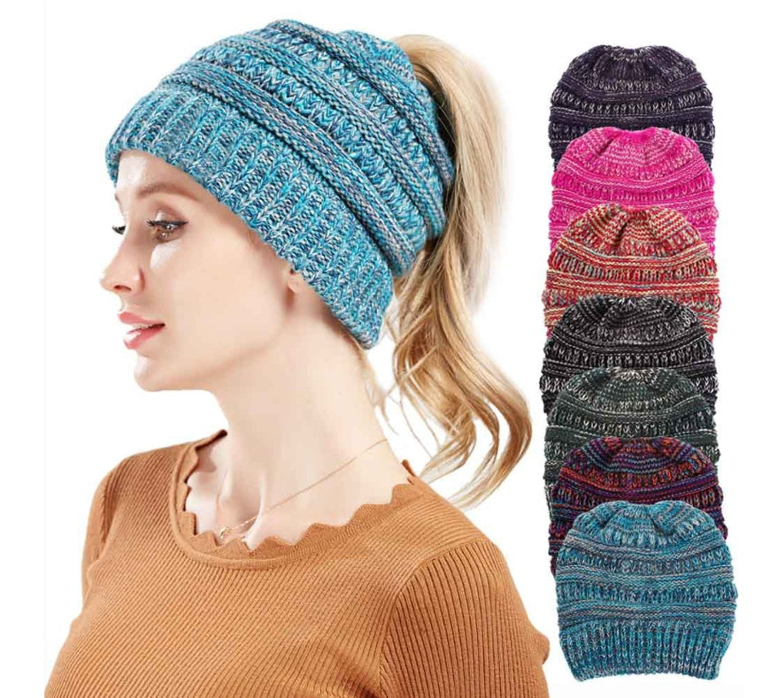 Knit Ponytail Beanie Hat for Women