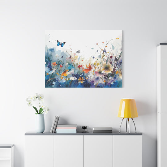 Vibrant Watercolor Meadow Canvas Floral &amp; Butterfly Wall Art