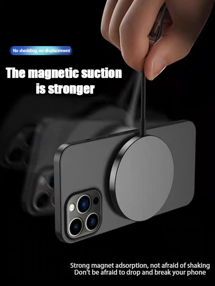 Phone case with magnetic吸附功能 on a black background