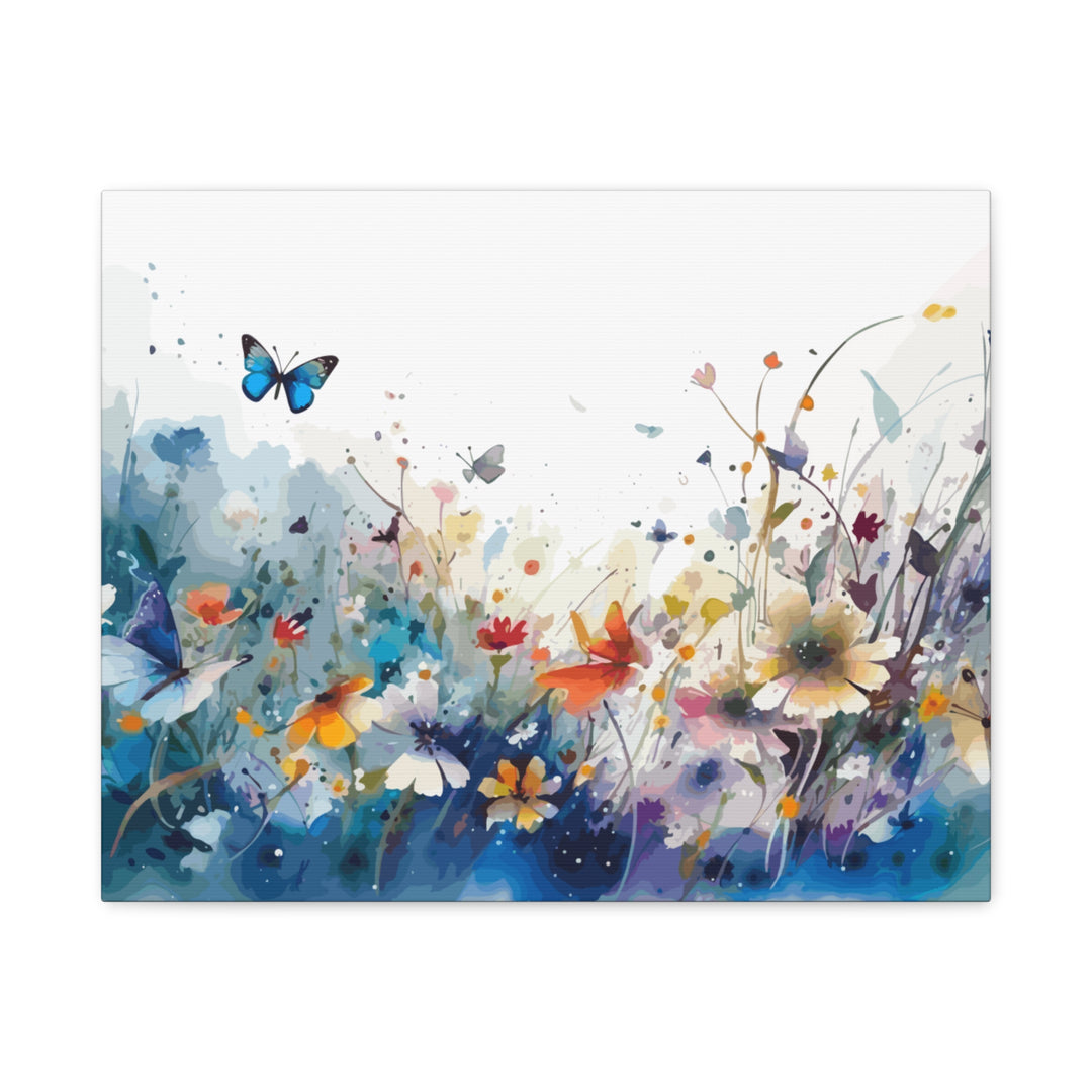 Vibrant Watercolor Meadow Canvas Floral &amp; Butterfly Wall Art