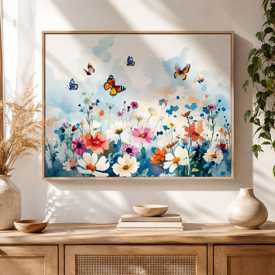 Watercolor Butterfly Meadow Art (Digital Download)