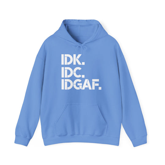 Blue hoodie with white text &