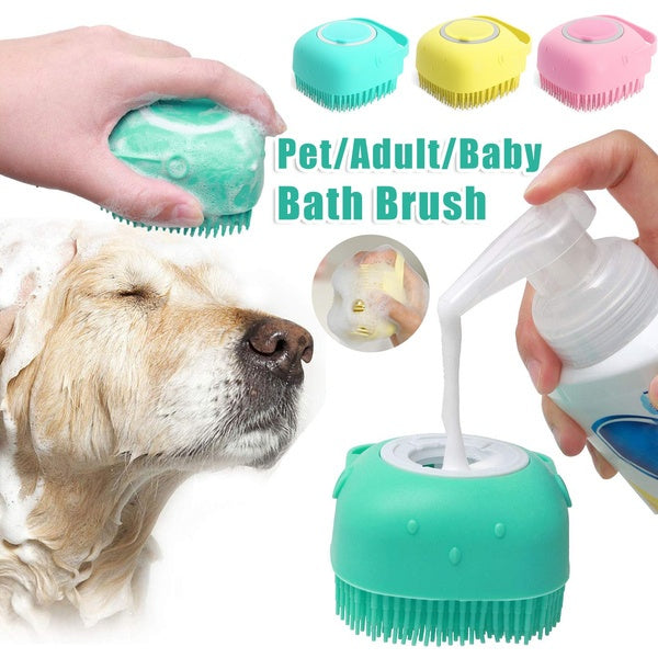 Pet Bath &amp; Massage Brush with Built-In Shampoo Dispenser