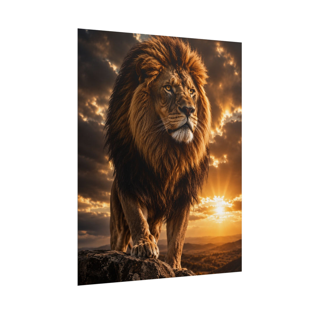Lion Sunset Rolled Poster – Majestic Wildlife Wall Art