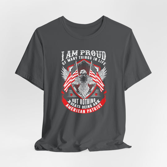 Gray t-shirt with American flag and eagle design on a white background
