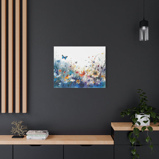 Vibrant Watercolor Meadow Canvas Floral &amp; Butterfly Wall Art