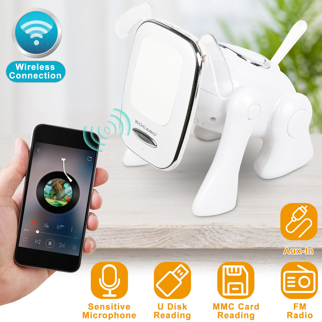 White wireless earbuds with charging case and smartphone app on a light surface.