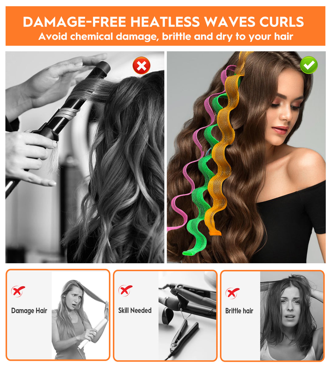 Heatless Wave Hair Curlers Styling Kit 30 Pieces