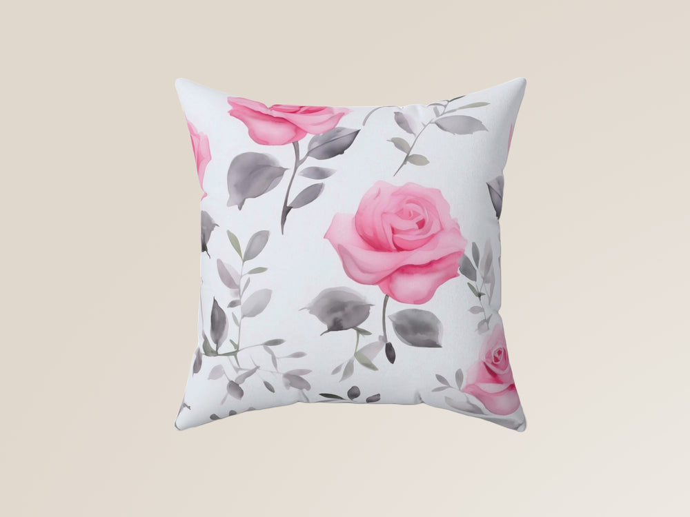 Pink Rose Watercolor Pillow