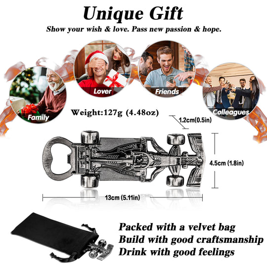 Racing car-inspired bottle opener