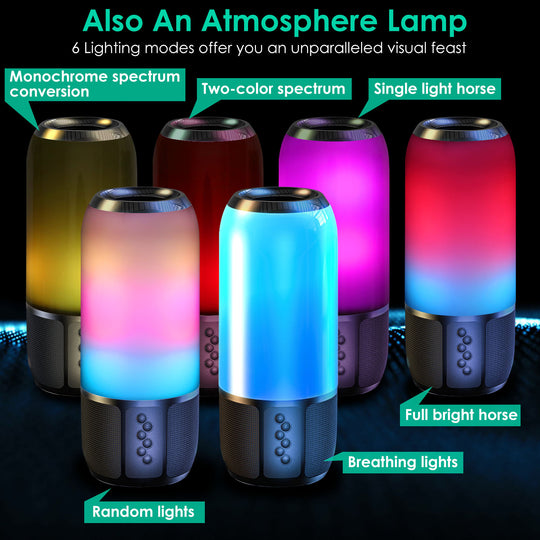 Colorful LED lamps with various lighting modes on a dark background