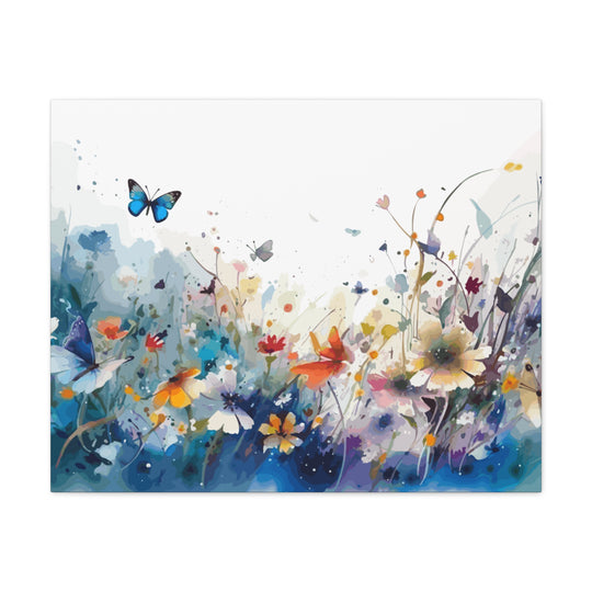 Vibrant Watercolor Meadow Canvas Floral &amp; Butterfly Wall Art