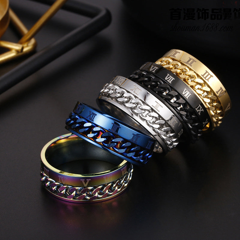 Roman Numeral Spinner Chain Ring for Men