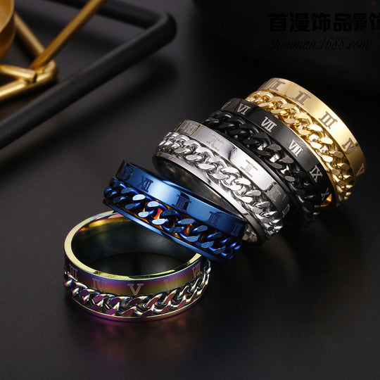 Roman Numeral Spinner Chain Ring for Men