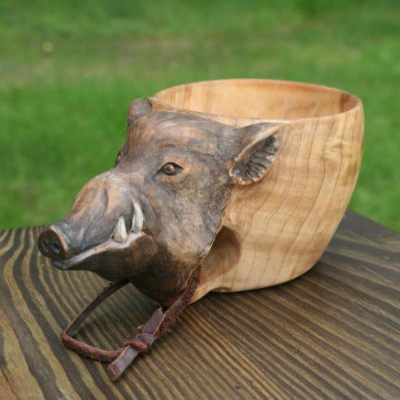Wooden bowl shaped like a boar&
