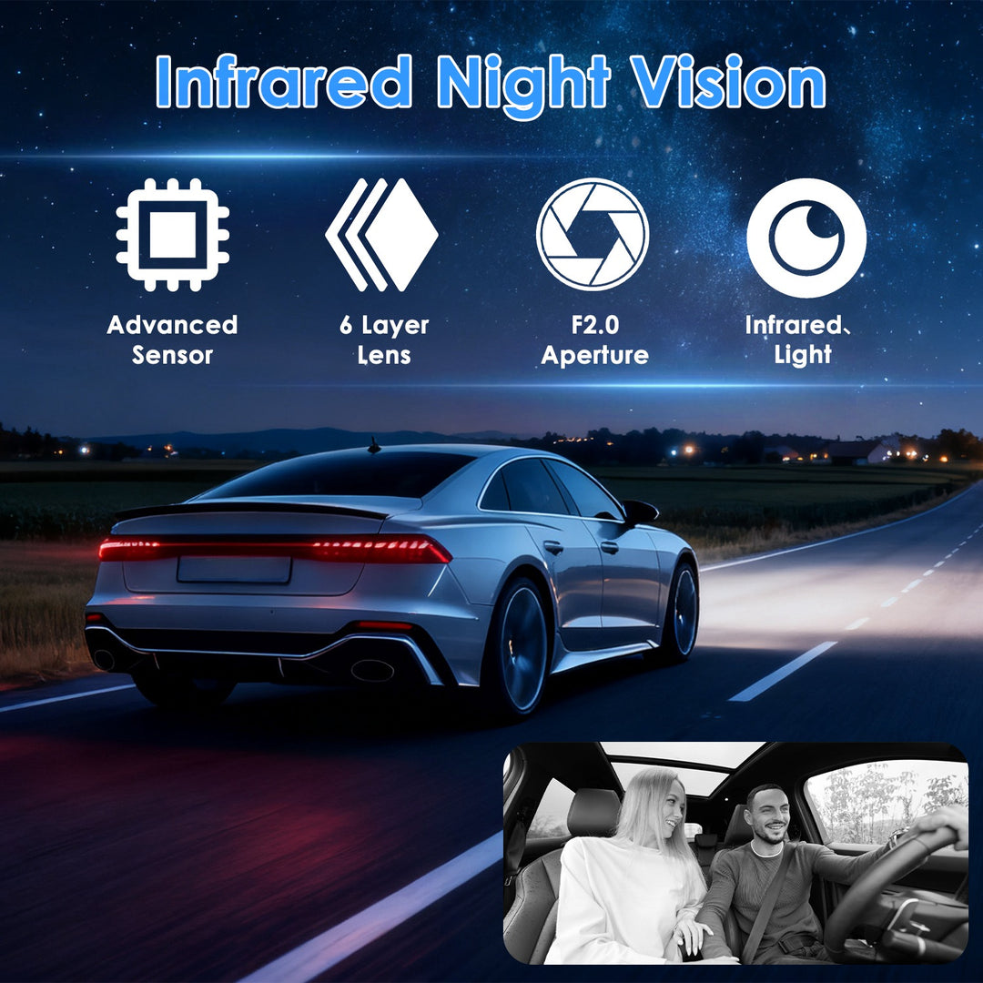 3-Channel 1080P WiFi Dash Cam with 32GB Card