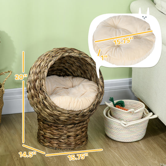 Elevated Wicker Cat Bed with Cushion