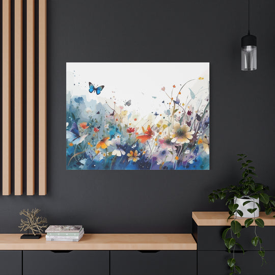 Vibrant Watercolor Meadow Canvas Floral &amp; Butterfly Wall Art