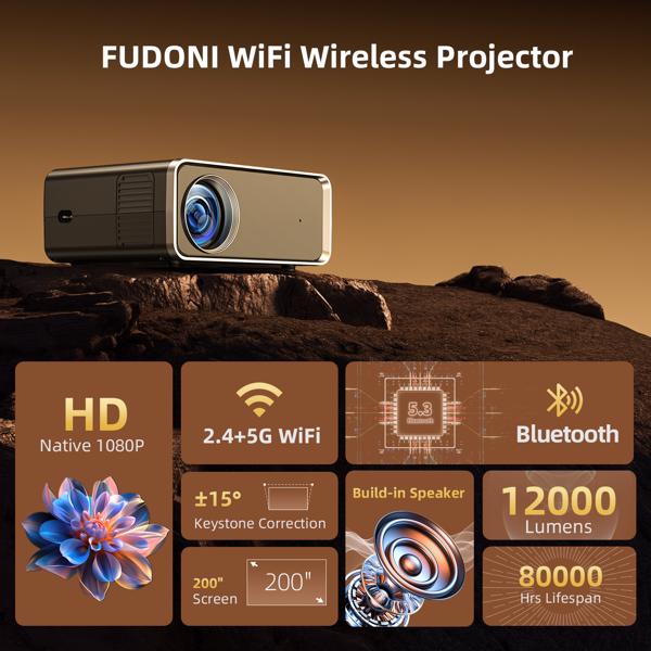 1080P WiFi &amp; Bluetooth Portable Projector