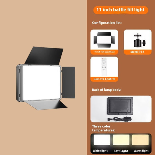 11 inch baffle fill light with features and specifications on a brown background