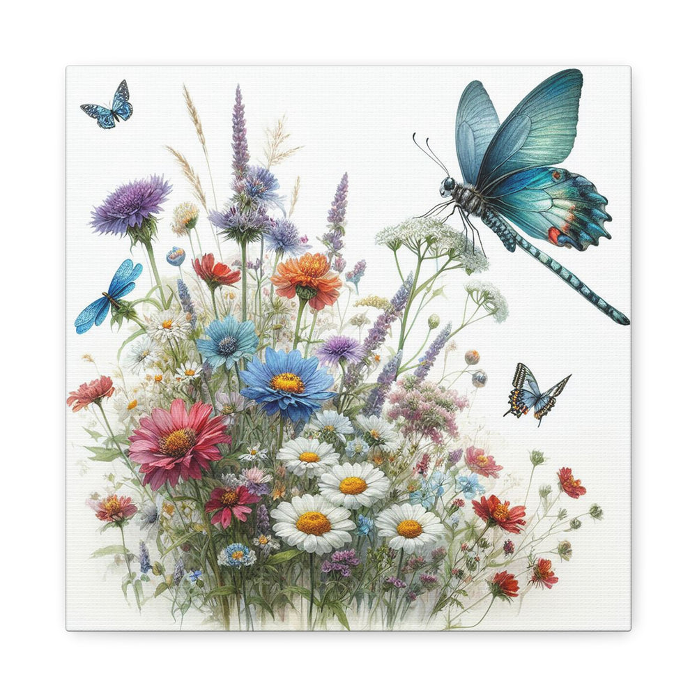 Colorful flowers and butterflies on a white background