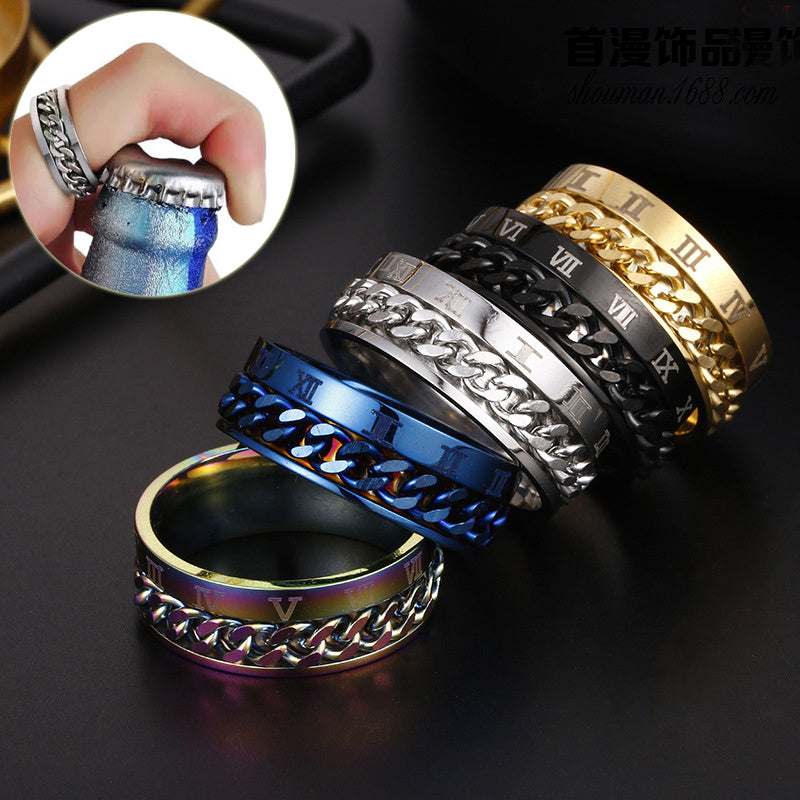 Roman Numeral Spinner Chain Ring for Men