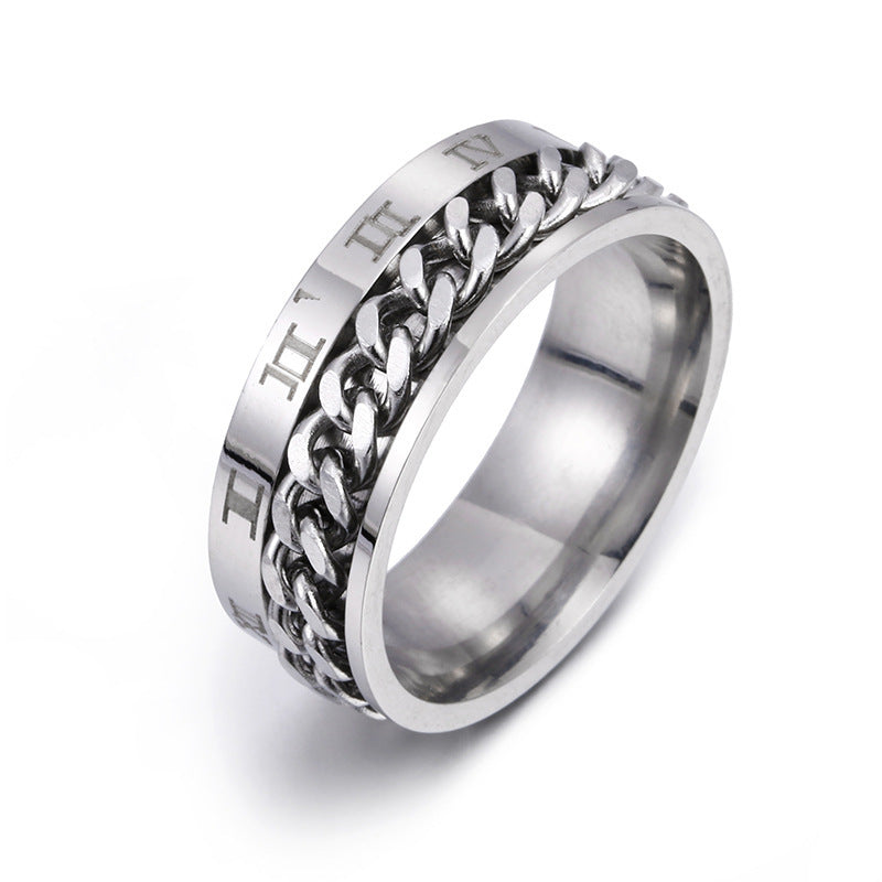 Roman Numeral Spinner Chain Ring for Men
