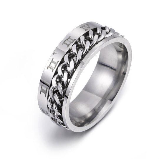 Roman Numeral Spinner Chain Ring for Men
