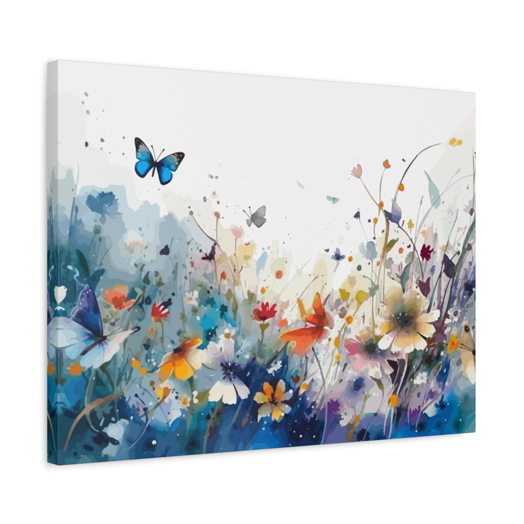 Vibrant Watercolor Meadow Canvas Floral &amp; Butterfly Wall Art