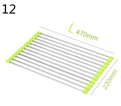 Set of metal rods with green ends and measurements on a white background