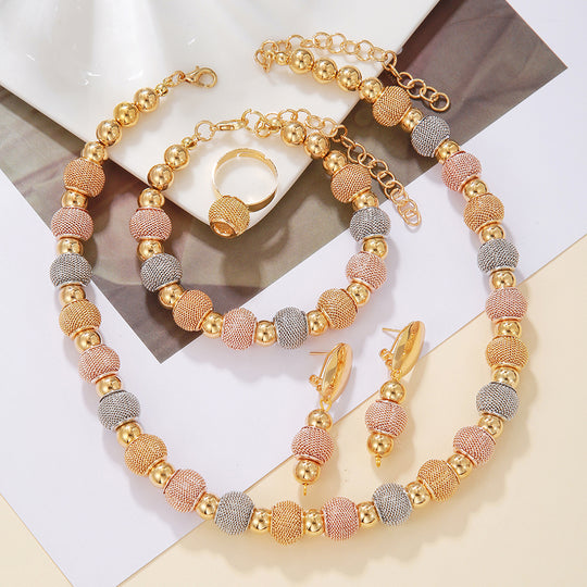 5-Piece Gold Plated Beaded Jewelry Set for Women