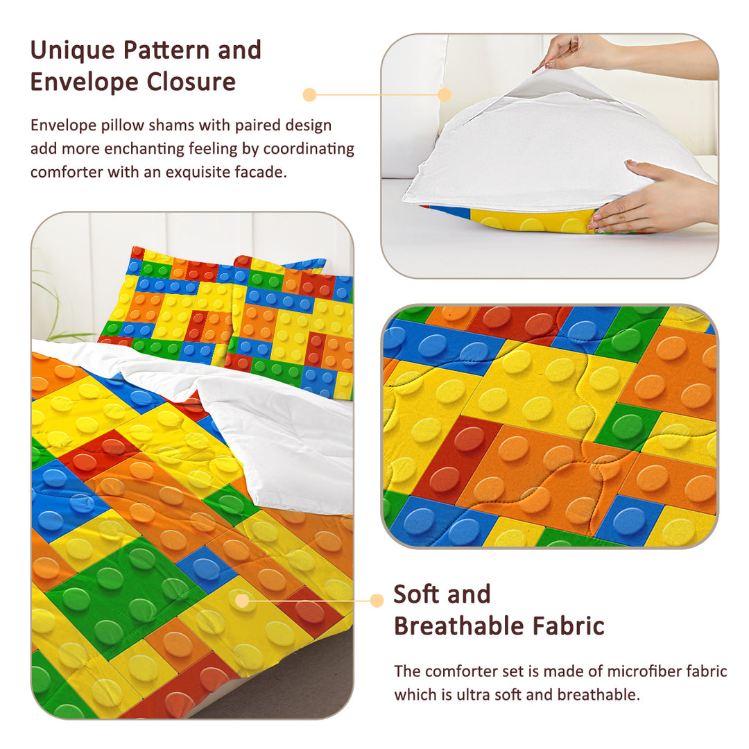 Colorful Building Blocks 3-Piece Comforter Set