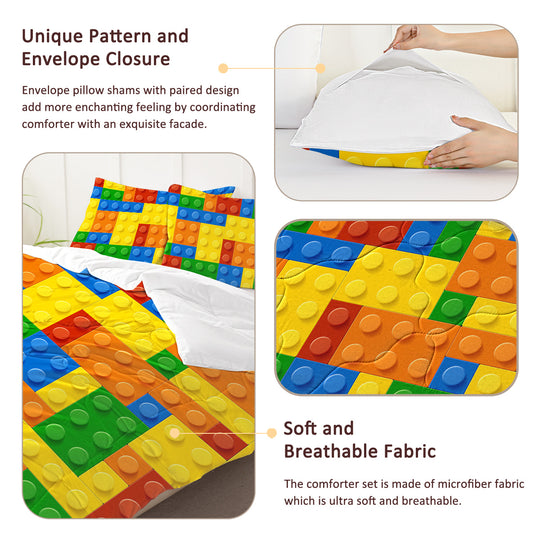 Colorful Building Blocks 3-Piece Comforter Set