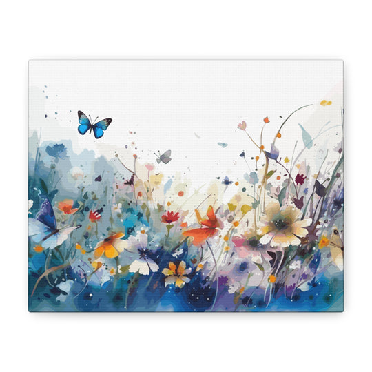 Colorful painting of flowers and butterflies on a white background