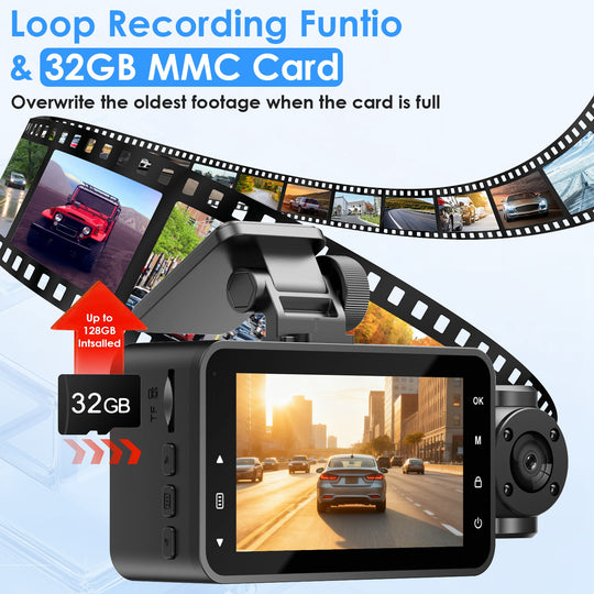 3-Channel 1080P WiFi Dash Cam with 32GB Card