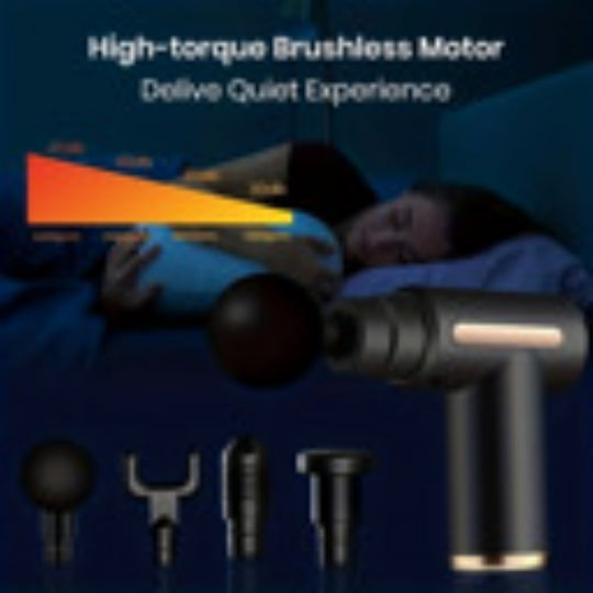 SuperFamilyUSA portable mini USB rechargeable massage gun for muscle relief, compact device with massage head and ergonomic design.