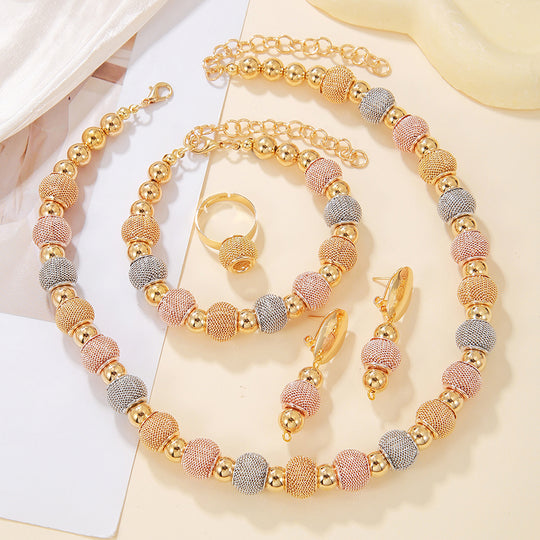 5-Piece Gold Plated Beaded Jewelry Set for Women