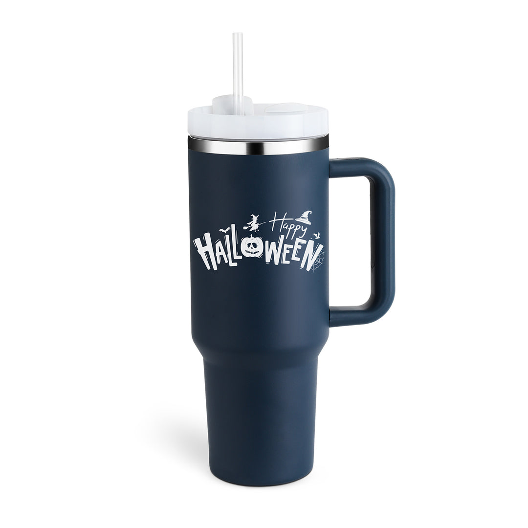 Navy blue tumbler with &