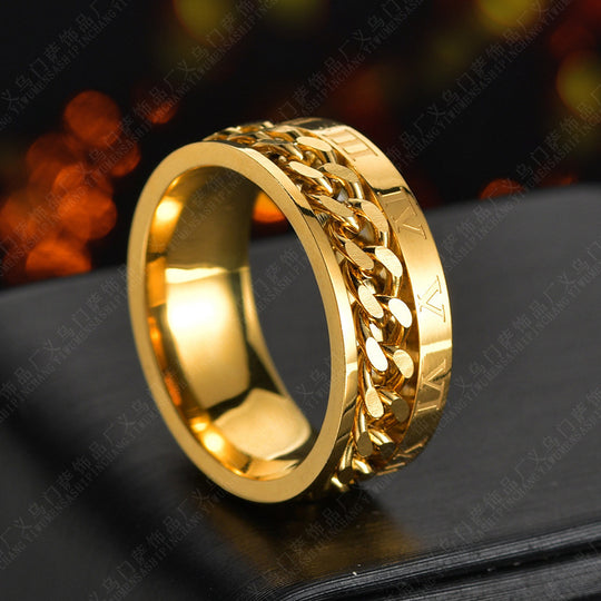 Roman Numeral Spinner Chain Ring for Men