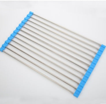 Metal rods with blue plastic handles on a white background