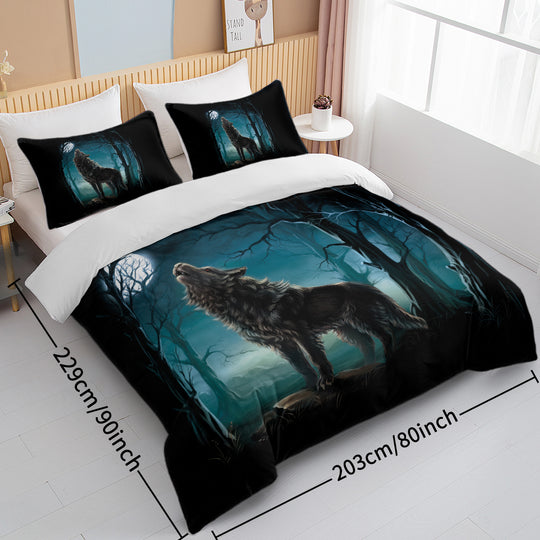 Watercolor Wolf Forest 3-Piece Duvet Cover Set