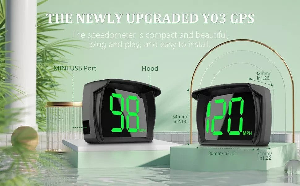 Two digital speedometers with green display on a light green background