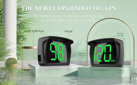 Two digital speedometers with green display on a light green background